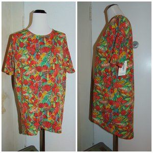 LulaRoe Orange Green Hi Low Tunic Top Floral Geometric Pattern XXS T-shirt